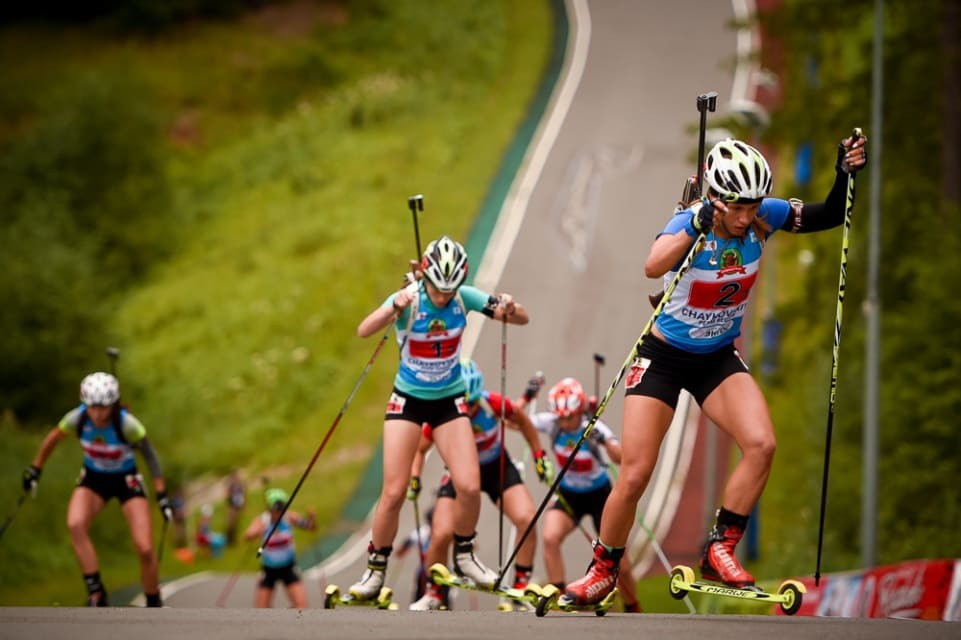 Roller-skis are used at the summer competition ©IBU