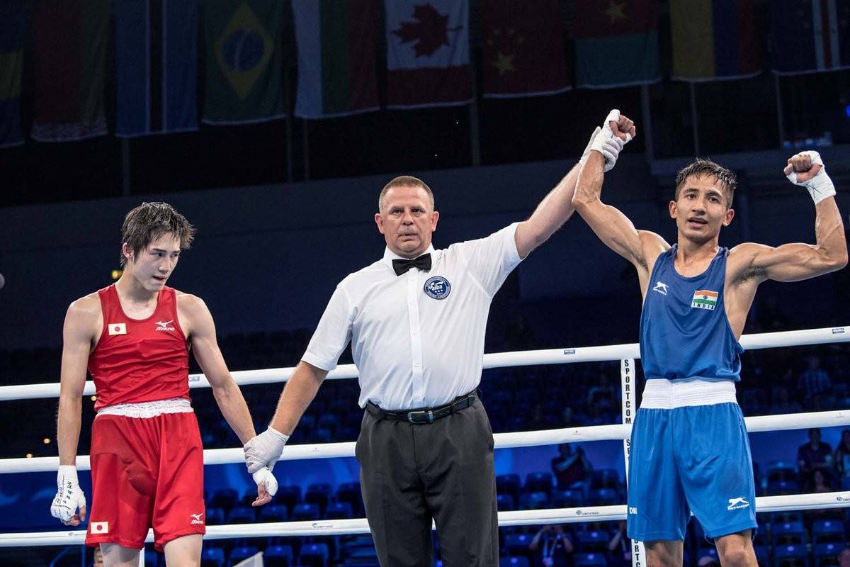 Flyweight Kavinder Bisht was one of India's two winners today, beating Japan's Ryusei Baba on a split decision ©AIBA
