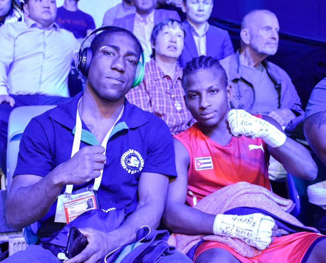 Less than five minutes after his victory, Argilagos was pictured back in the stands watching the action ©AIBA