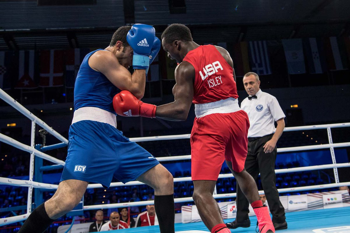 The United States' Troy Isley proved too strong for Egypt's Hosam Abdin in their middleweight bout ©AIBA