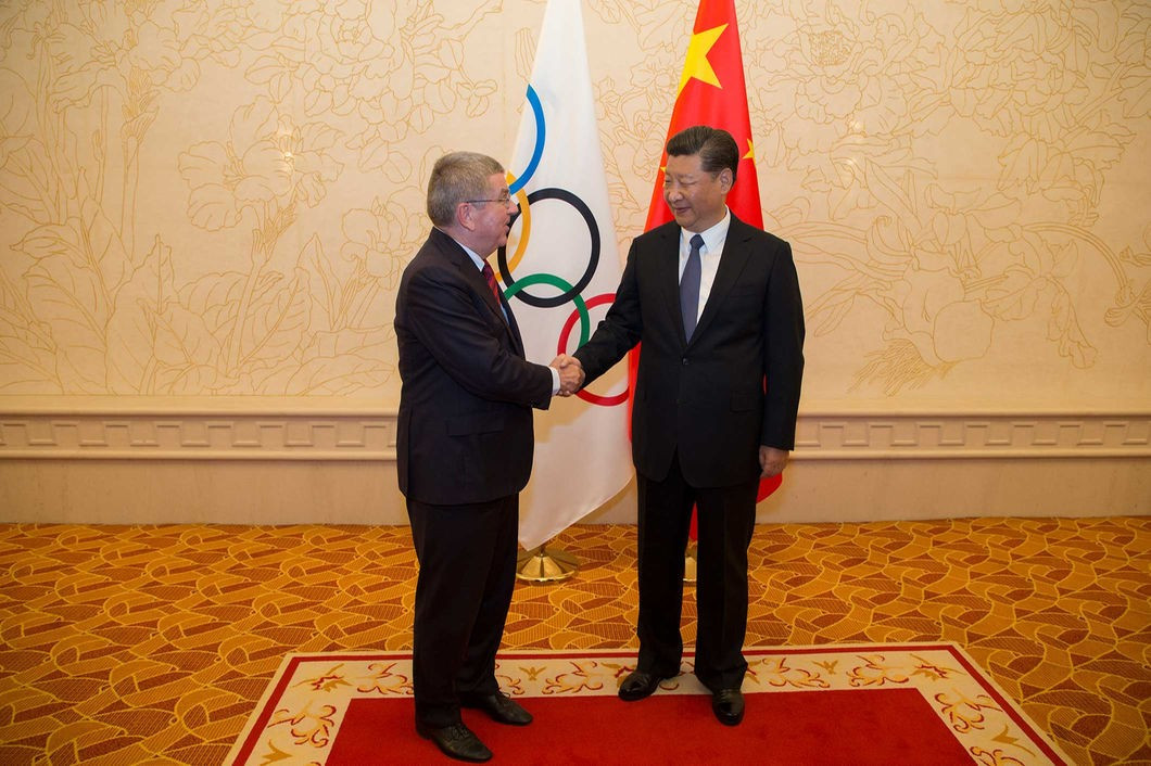 Thomas Bach, left, enjoyed another meeting with Chinese President Xi Jinping yesterday ©IOC/Greg Martin
