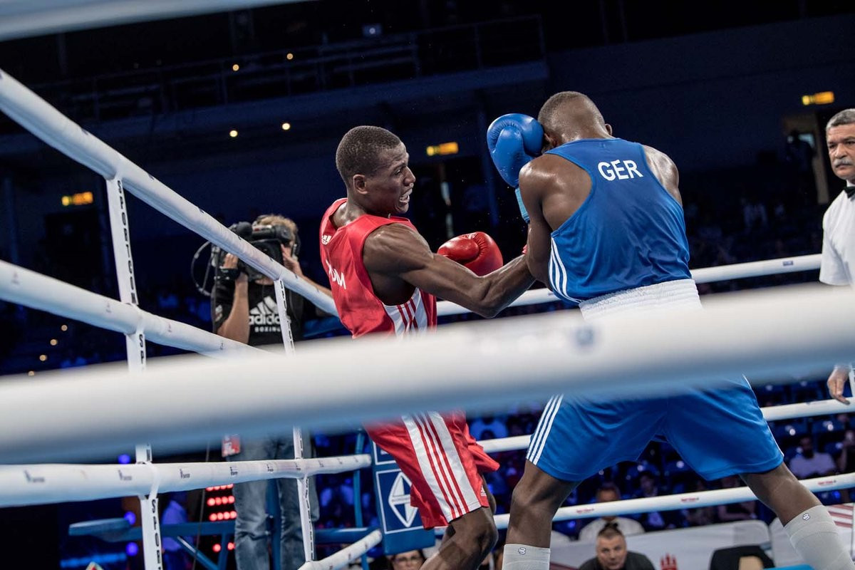 German welterweight Abass Baraou held off a strong challenge from the Dominican Republic's Juan Solano Santos to triumph 4-0 ©AIBA