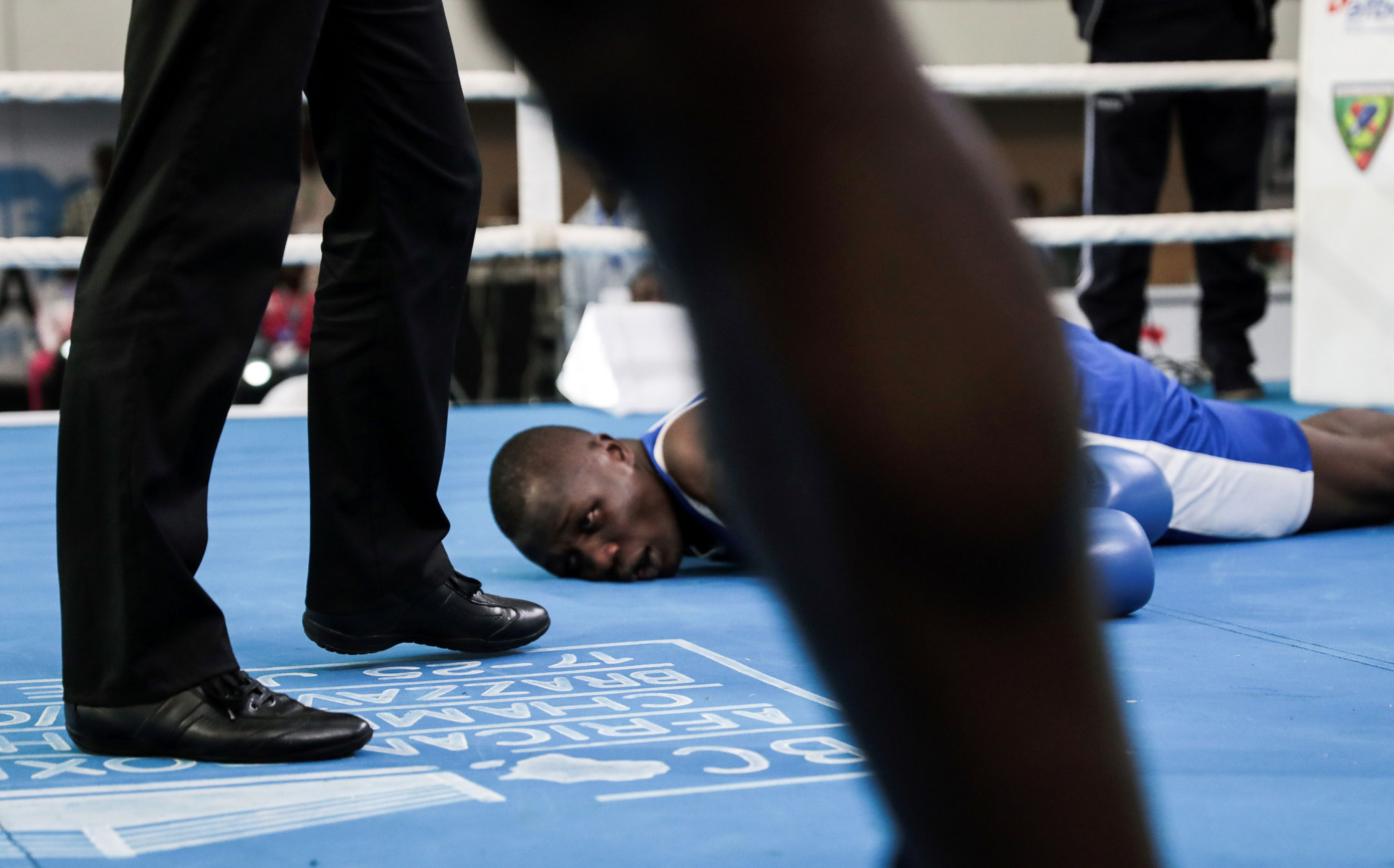 David Ayiti suffered a knock-out defeat to Cameroon's Fokou Arsène in the super heavyweight final at the African Boxing Championships ©Getty Images