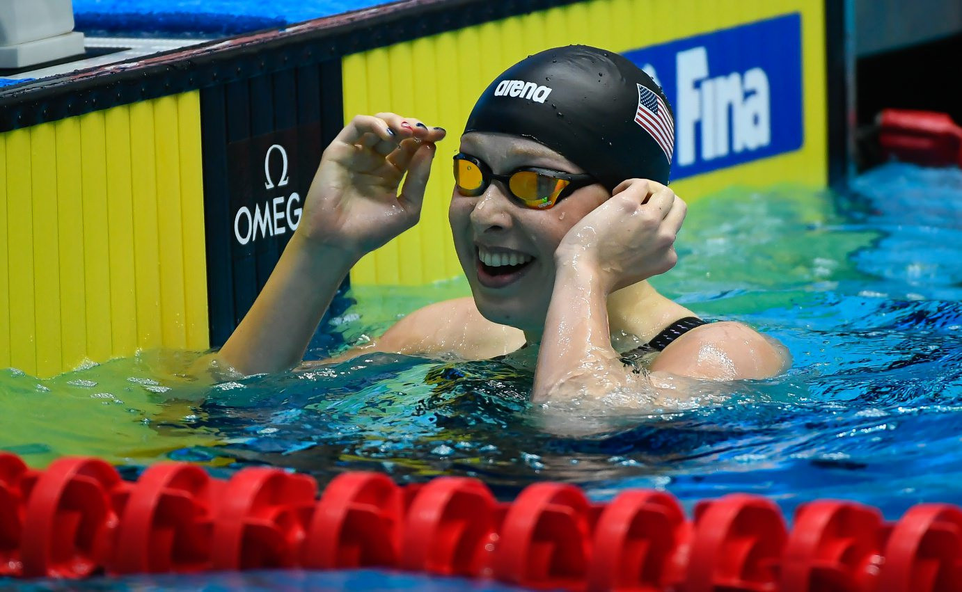 The United States' Zoe Bartel captured the first gold medal of the day, winning the women's 200m breaststroke event ©FINA