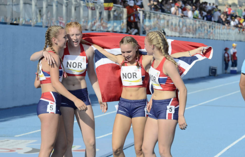 Norway were victorious in the girl's 4x100m relay