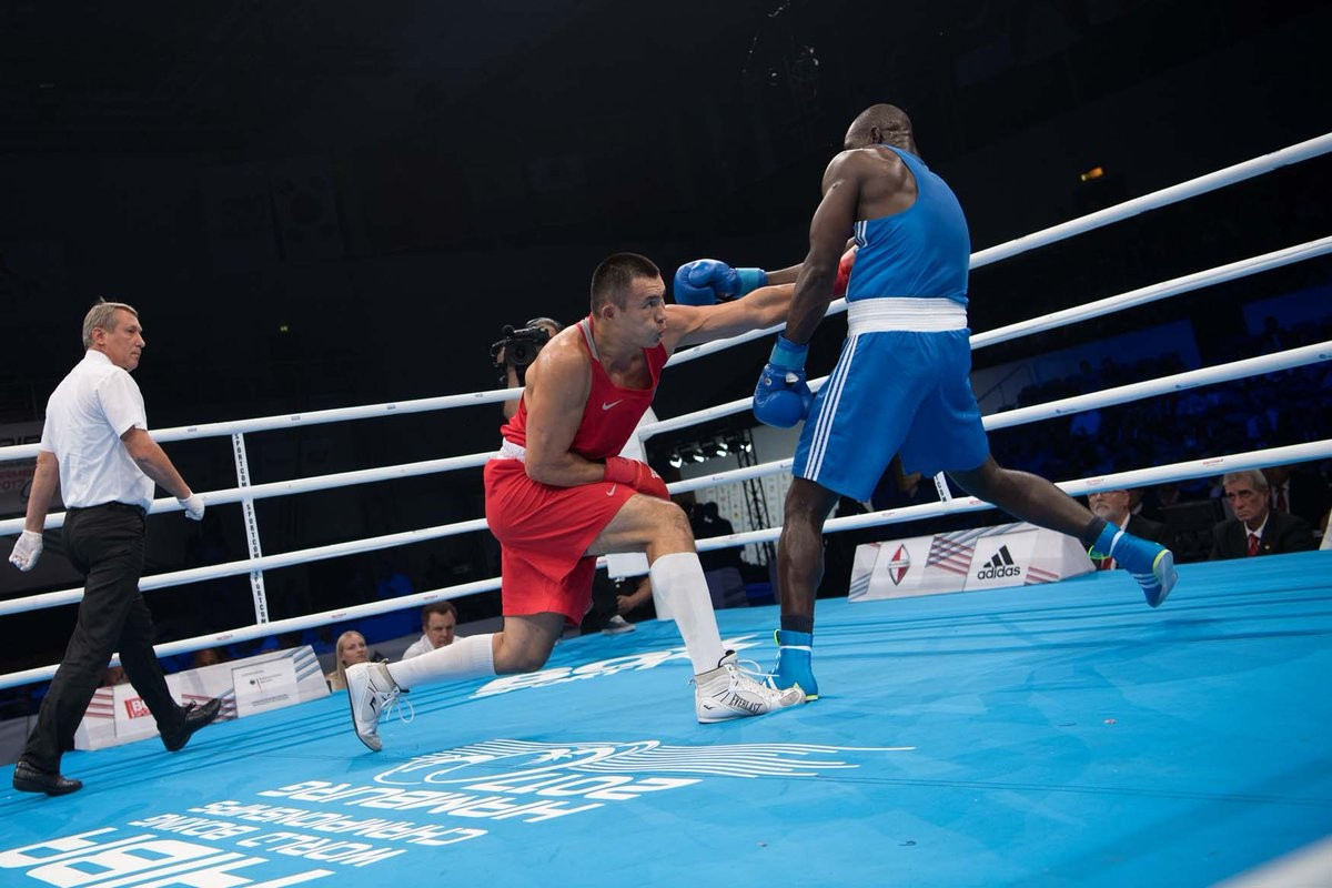 Rounding out this evening’s action were the super heavyweight semi-finals with the first won by Kazakhstan’s Kamshybek Kunkabayev over Cameroon’s Fokou Arsene ©AIBA