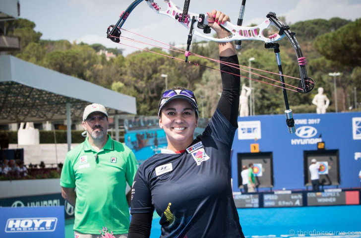Sara López celebrates a third Archery World Cup Final victory in Rome today in the compound event ©World Archery