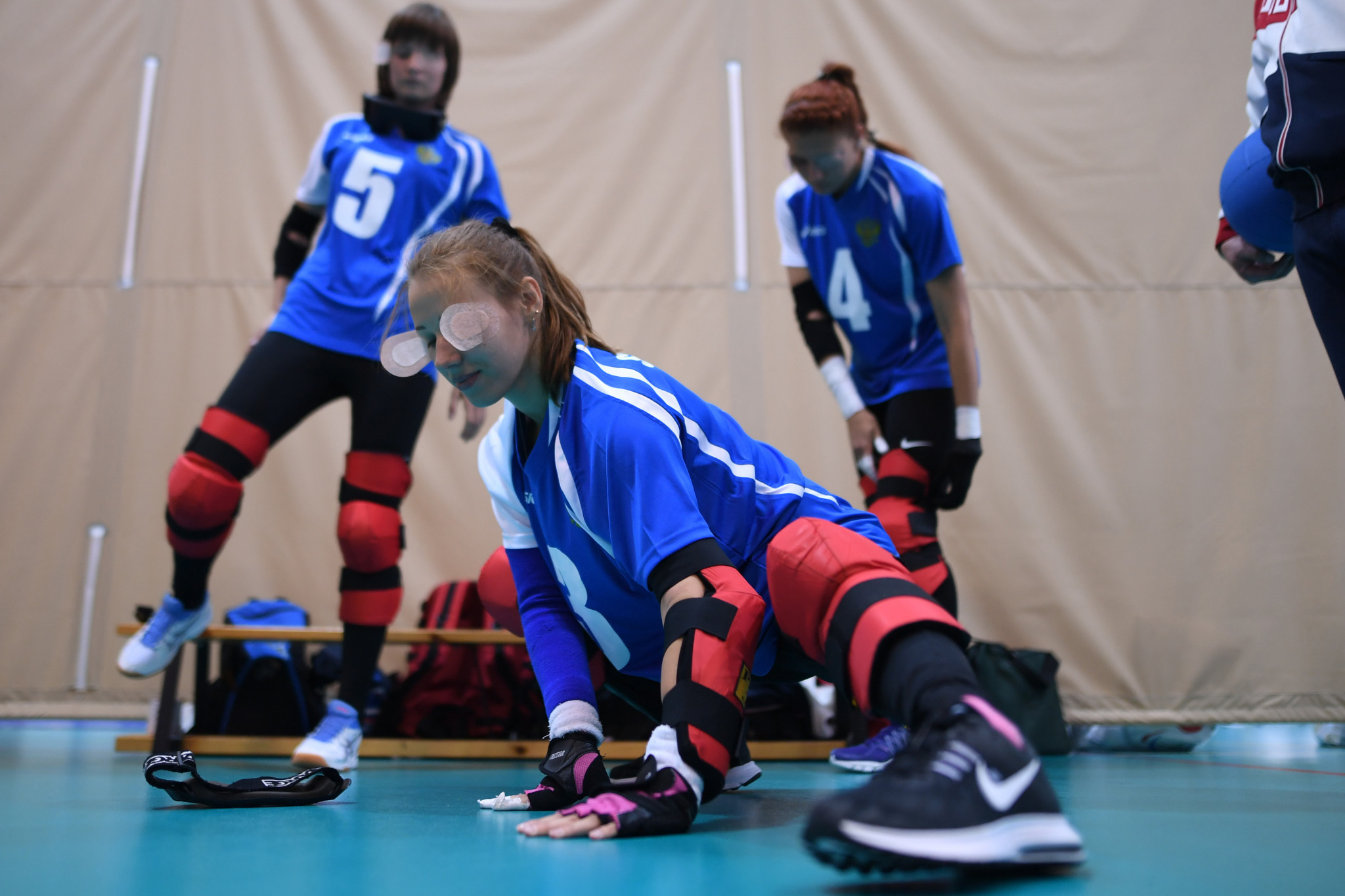 Russian Para-athletes warm up prior to a goalball game at the Novogorsk Training Center, outside Moscow, on September 8, 2016. It was part of the country's two-day competition for its athletes banned from the Rio 2016 Paralympic Games over evidence of state-run doping  ©Getty Images