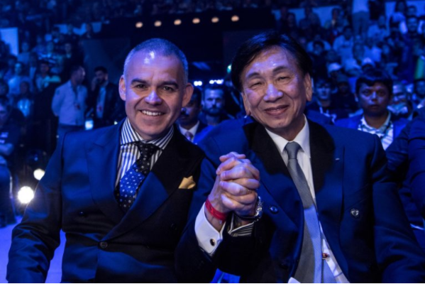 World Boxing Association President Gilberto Mendoza, left, was among the guests of AIBA counterpart C K Wu, right, on the final day of action at the 2017 World Championships ©AIBA