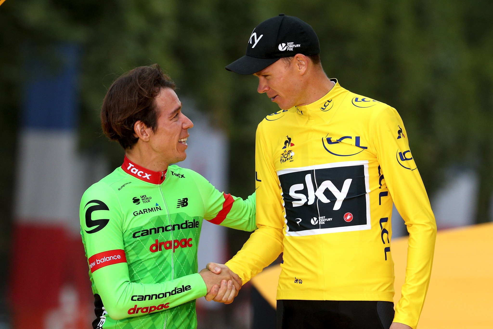 Rigoberto Uran, left, finished second at the Tour de France but faces uncertainty over his team for next year ©Getty Images