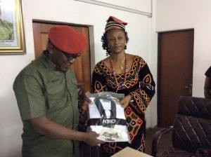 New Nigeria Taekwondo Federation President Margaret Binga President presented the country's Sports Minister Solomon Dalung with a special uniform ©Nigeria Taekwondo Federation