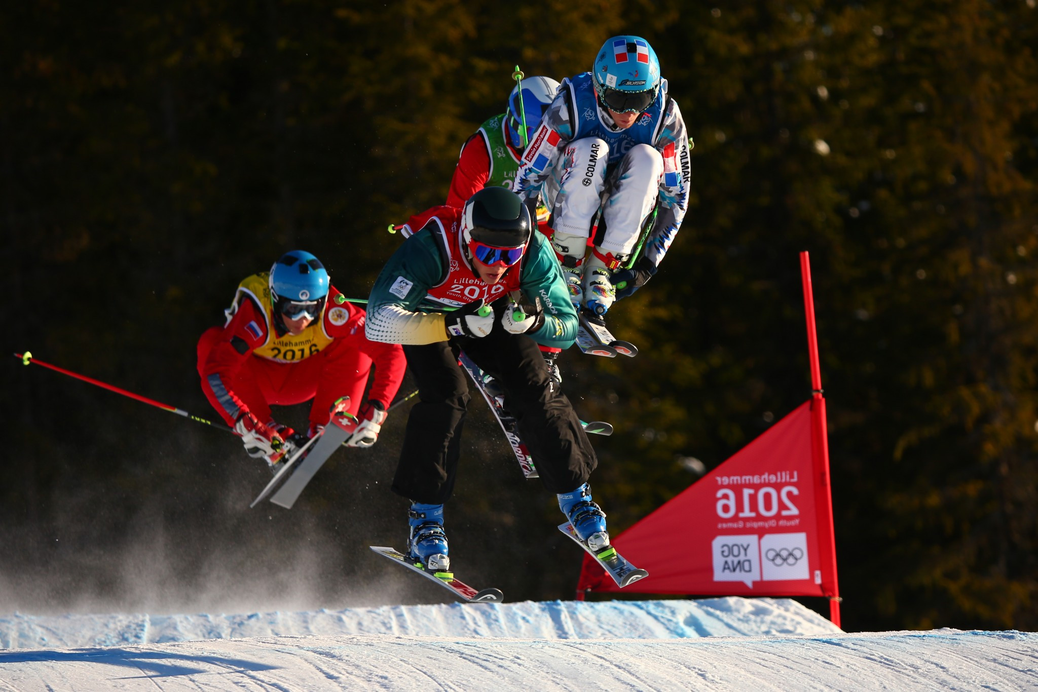 Louis Muhlen, centre, won a ski cross bronze medal at Lillehammer 2016 ©Getty Images