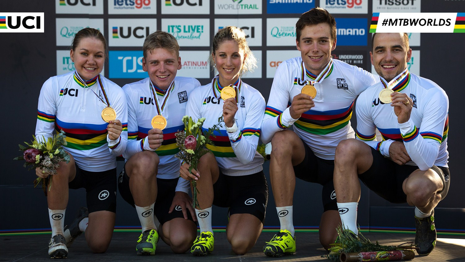 Switzerland triumphed in the team relay event on the opening day of the Championships ©UCI/Michal Červený