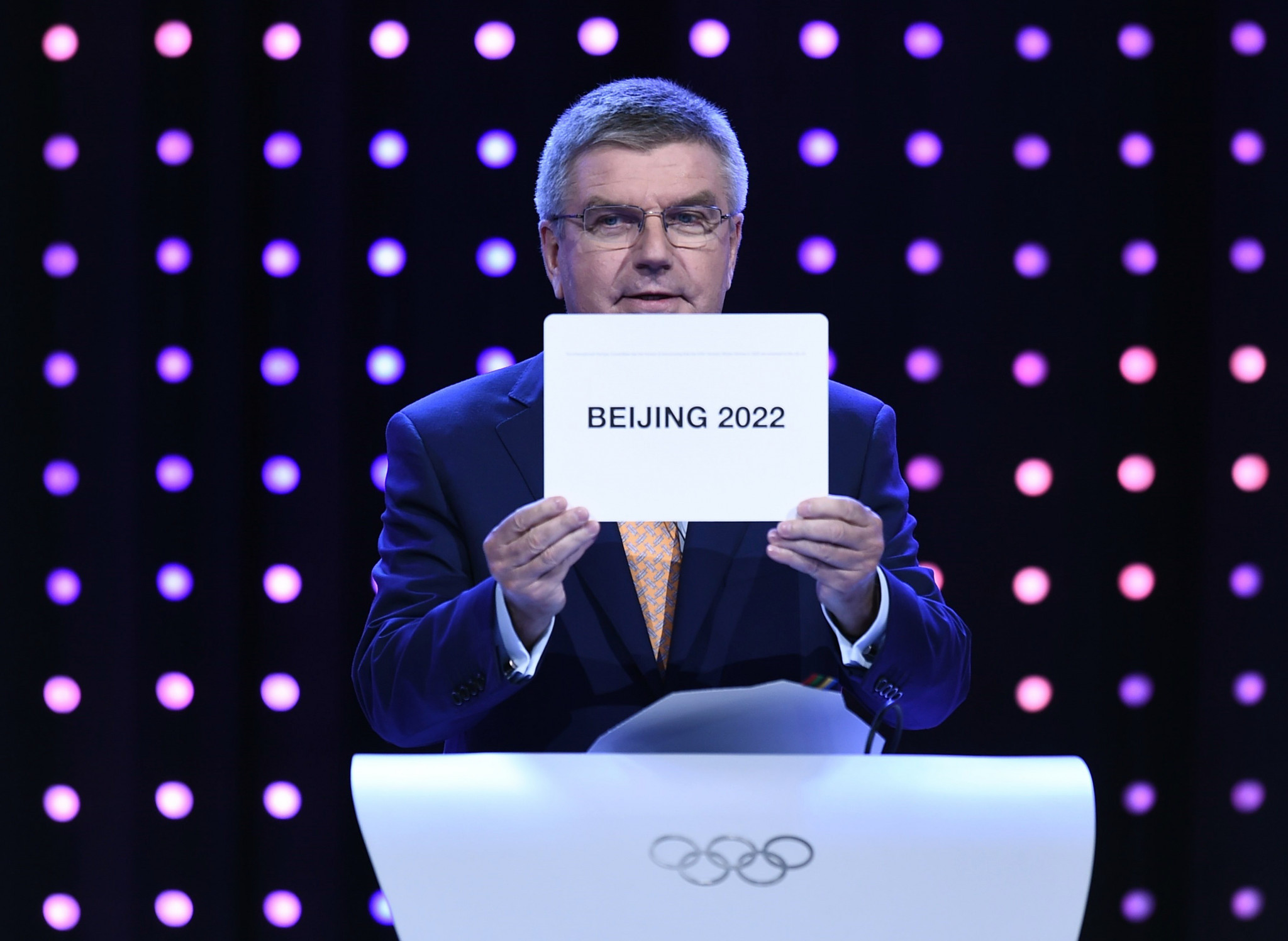 IOC President Thomas Bach revealed Beijing as hosts of the 2022 Winter Olympic and Paralympic Games at the 2015 IOC Session in Kuala Lumpur ©Getty Images