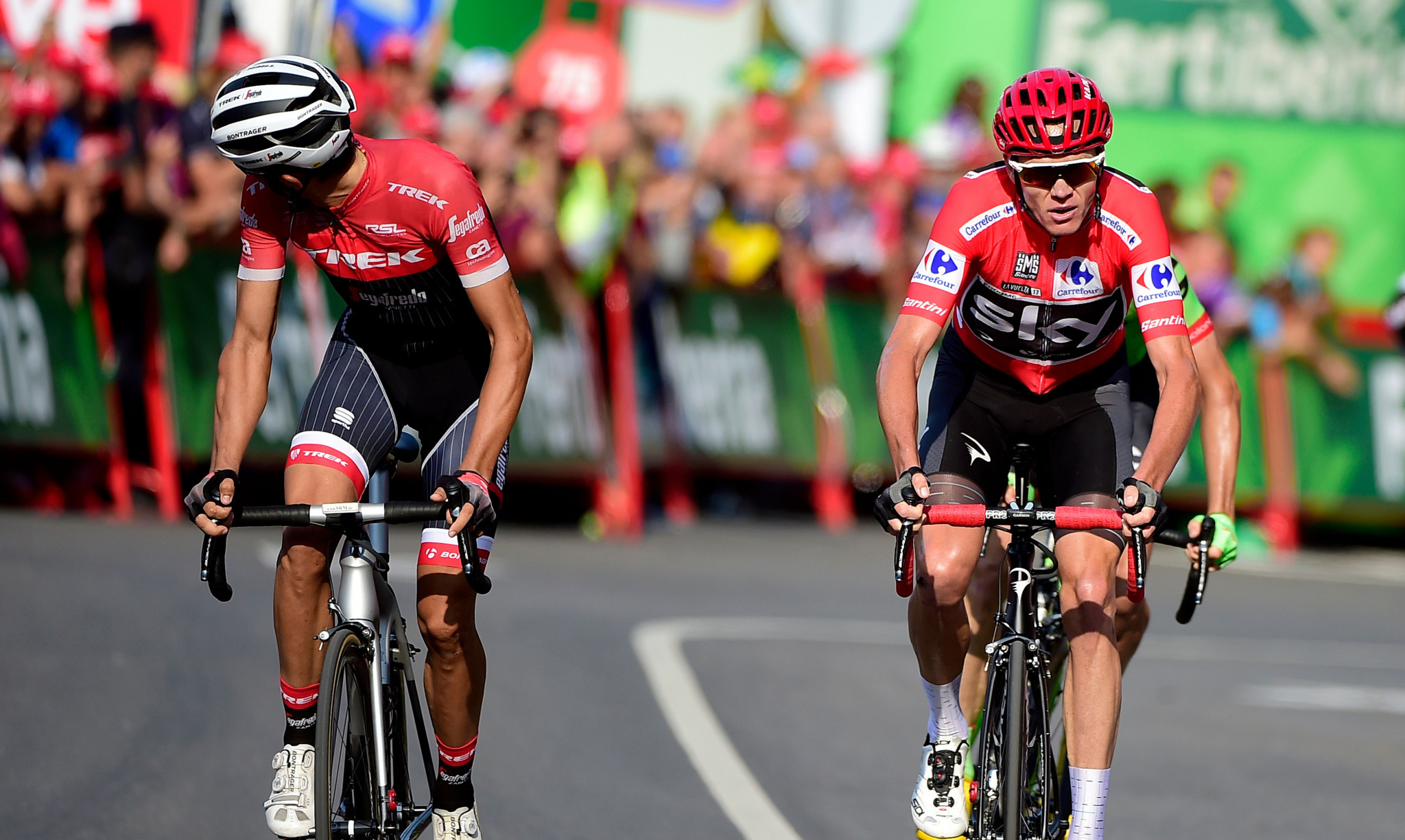 Chris Froome, right, gained 21 seconds on his nearest rival Vincenzo Nibali ©Getty Images