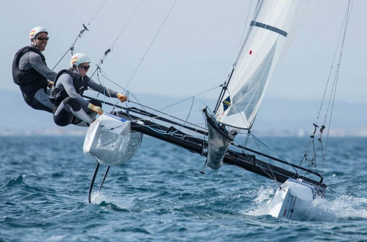 The first day of gold fleet racing at the Nacra 17 World Championships at La Grande Motte in the south of France produced a roller-coaster day of action ©Facebook