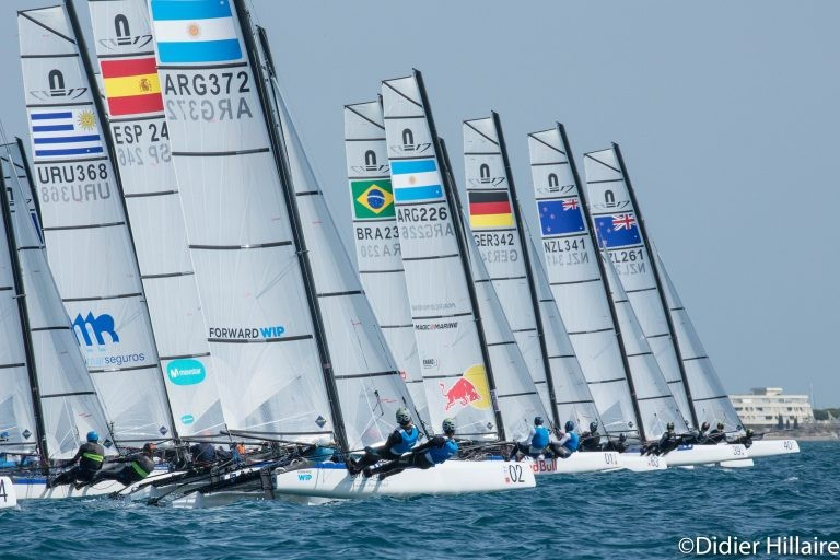Gold fleet racing got underway at the Nacra 17 World Championships off La Grand Motte in southern France ©Facebook