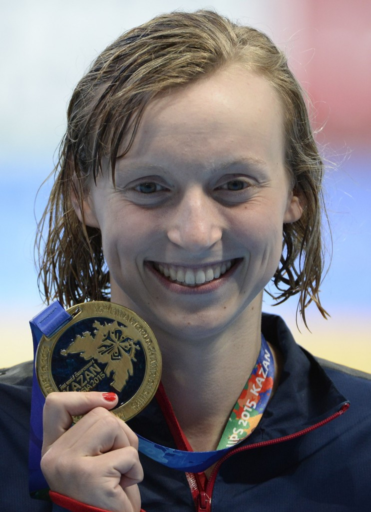The United States' Katie Ledecky made it a hat-trick of gold medals at these World Championships with victory in the women's 200m freestyle