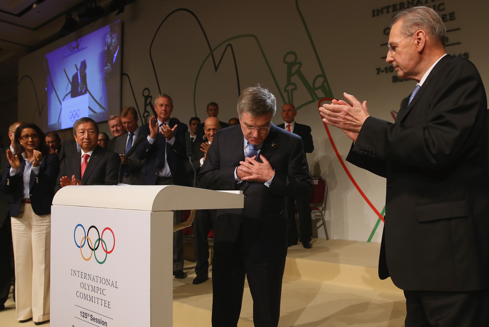 Thomas Bach accepts the congratulations after being elected President at the IOC Session in Buenos Aires ©Getty Images