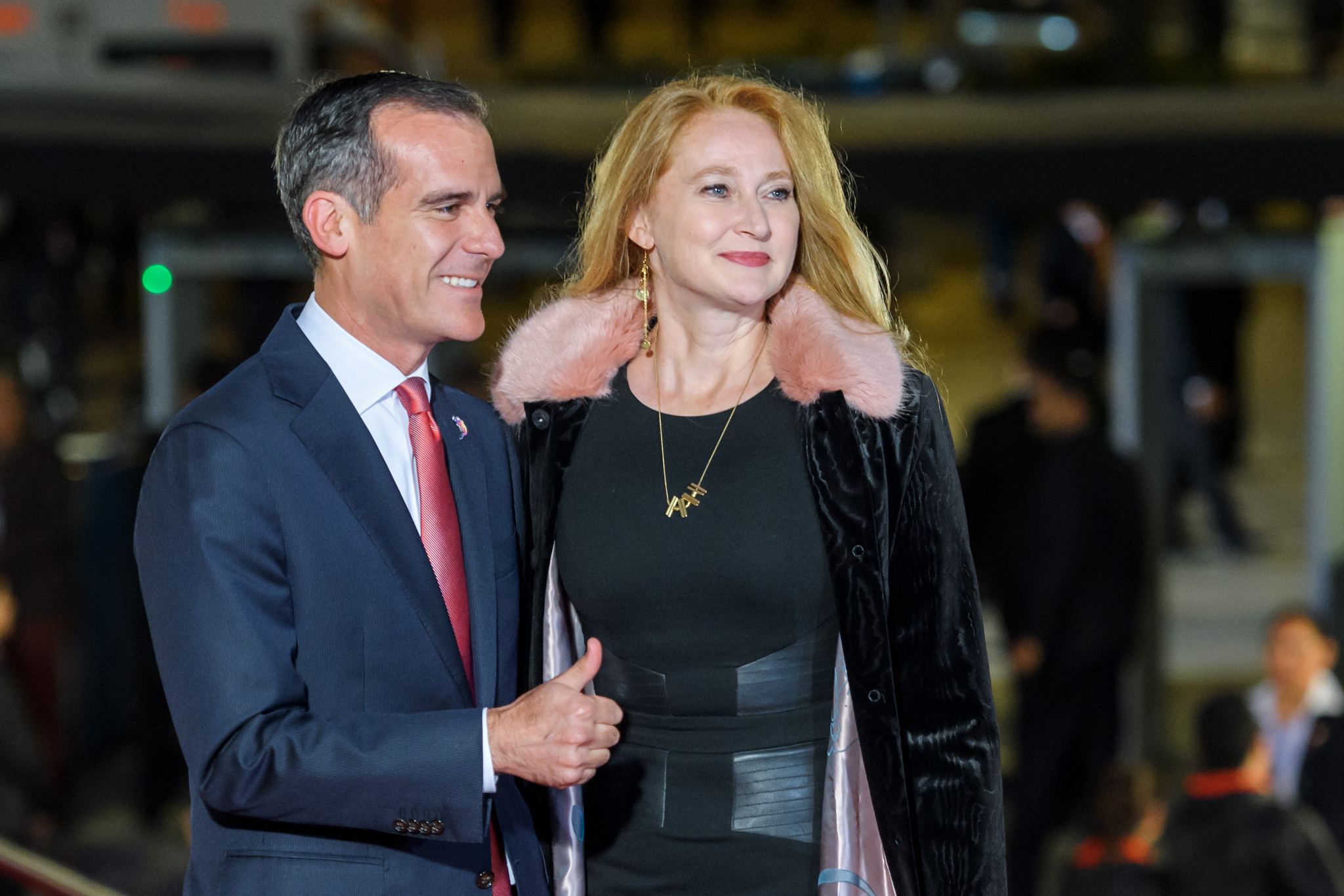 Los Angeles Mayor Eric Garcetti was also present prior to the city being awarded the 2028 Games ©Getty Images