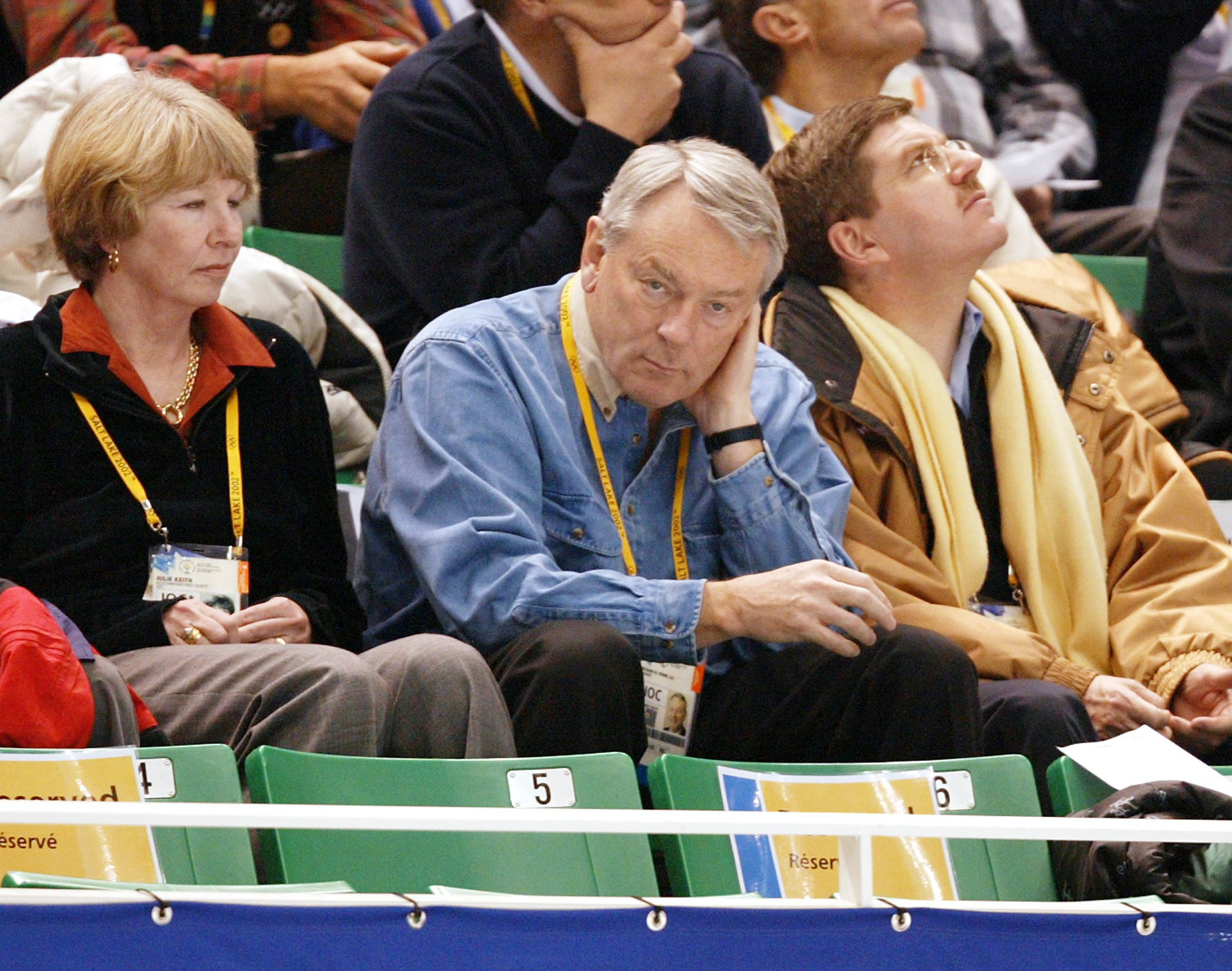 Richard Pound, centre, pictured attending the Salt Lake City 2002 Winter Olympic Games alongside current IOC President Thomas Bach, having previously led an investigation into allegations of bribery into those Olympics ©Getty Images