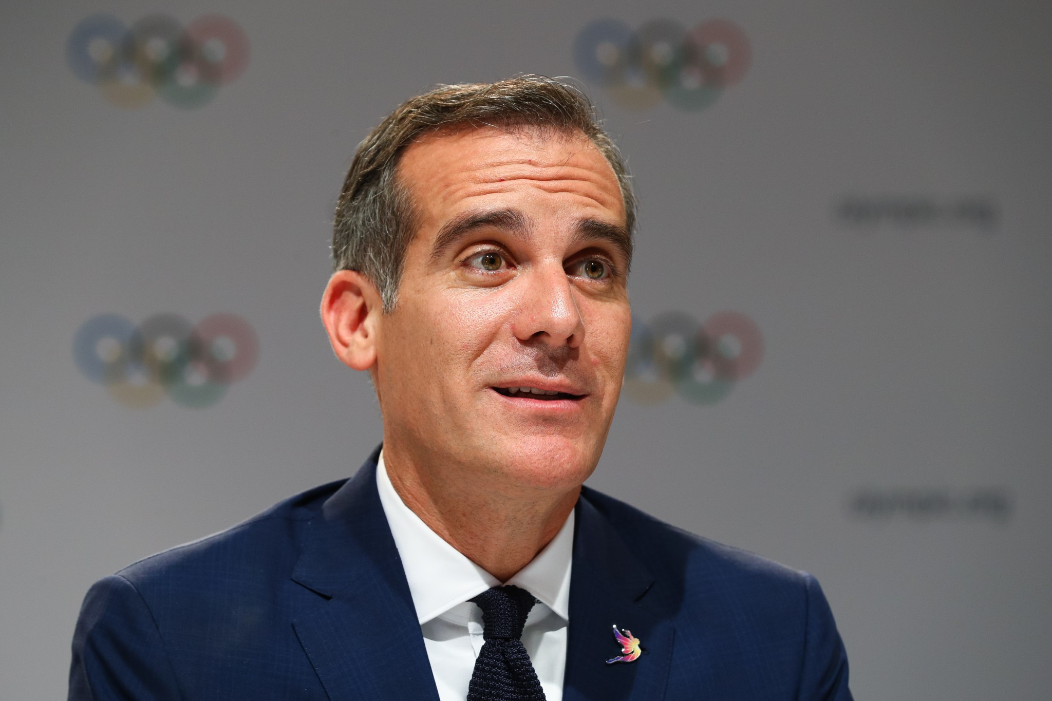 Los Angeles Mayor Eric Garcetti launched a robust defence of the Olympic Games ©Getty Images