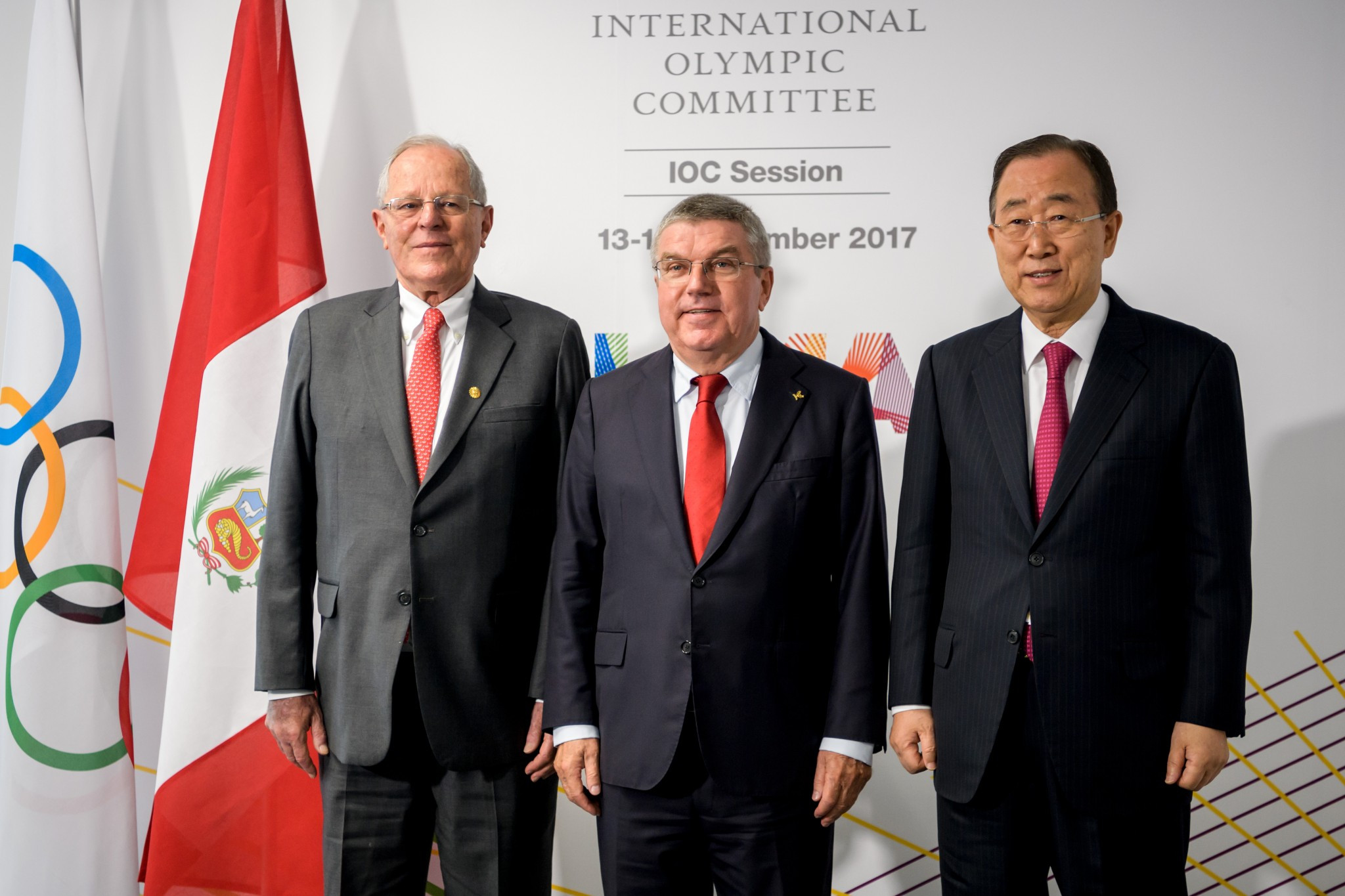Peru President Pedro Pablo Kuczynski, left, joined the IOC Session in the morning ©Getty Images
