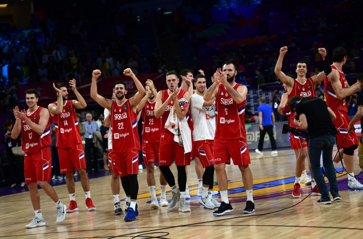Serbia acknowledge the applause in Istanbul after defeating Russia 87-79 to reach Sunday's EuroBasket final, where they will meet Slovenia, shock winners over tournament favourites Spain ©Getty Images