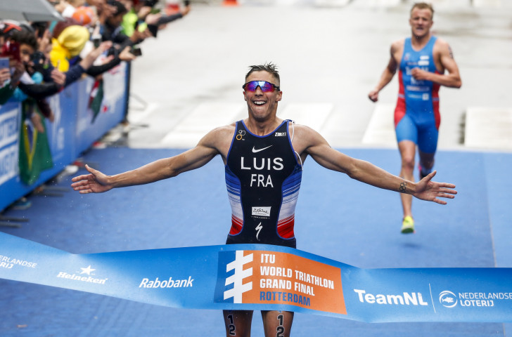 France's Vincent Luis wins on the day in the ITU Rotterdam Grand Final, with Norway's Kristian Blummenfelt taking second place. But third place was enough for Spain's Mario Mola to retain his world triathlon title ©Getty Images