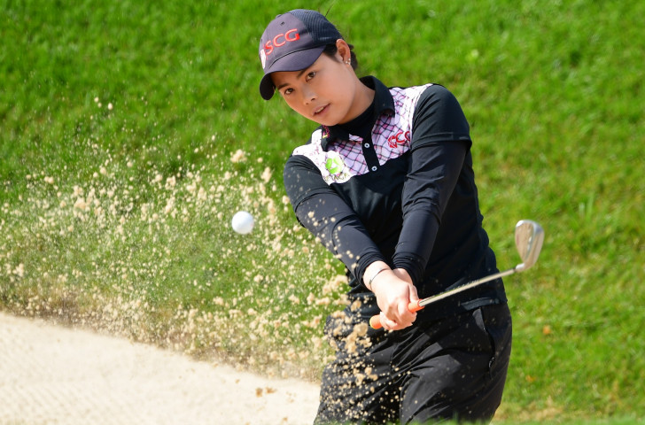 Moriya Jutanugarn en route to a three-under-par  68 in the second round of the Evian Championship that gives her a one-shot lead going into tomorrow's final day of a tournament controversially reduced to 54 holes because of bad weather ©Getty Images