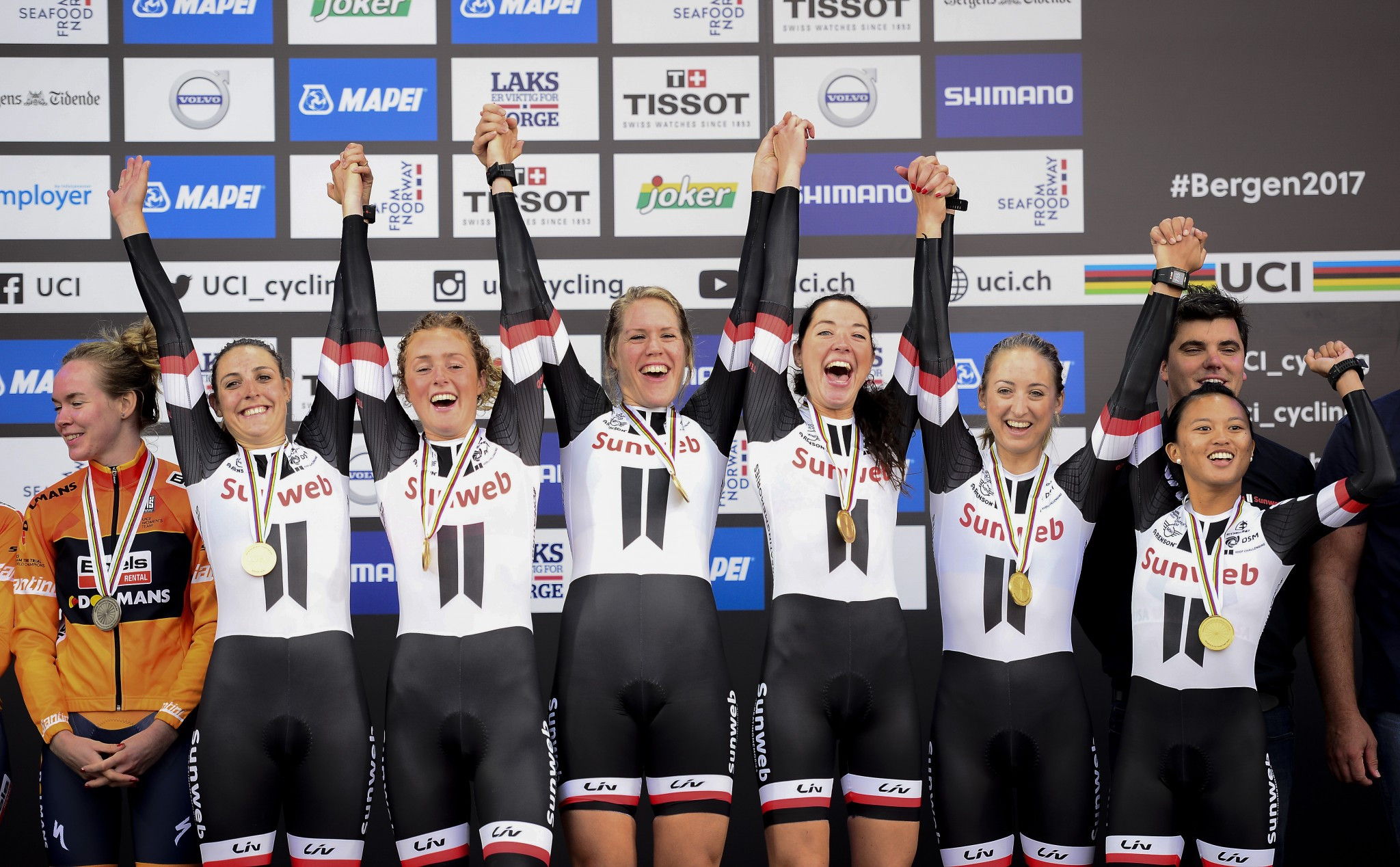 Team Sunweb celebrated double gold in the team time trials ©Getty Images