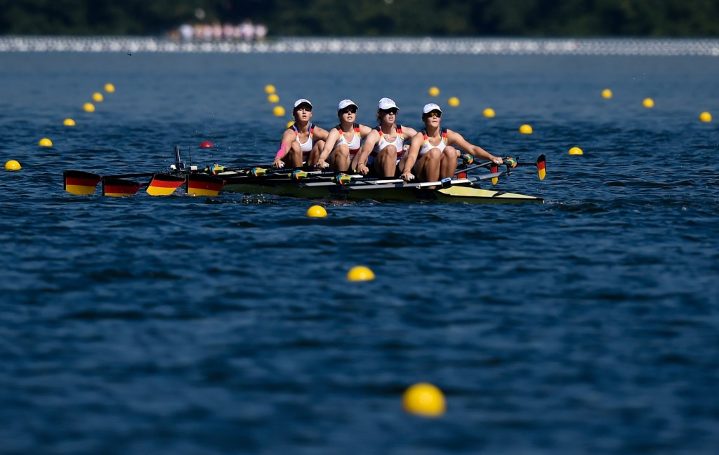Germany competing in the quad sculls at the World Junior Championships on the Lagoa Rodrigo de Freitas ©Getty Images