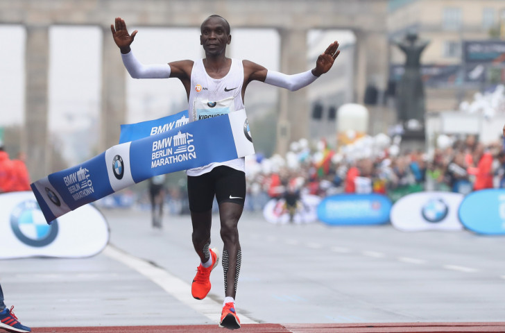 Eliud Kipchoge finished well clear of Ethiopian debutant Guye Adola in the Berlin Marathon on a day when his expected rivals, Kenenisa Bekele and Wilson Kipsang, failed to finish ©Getty Images
