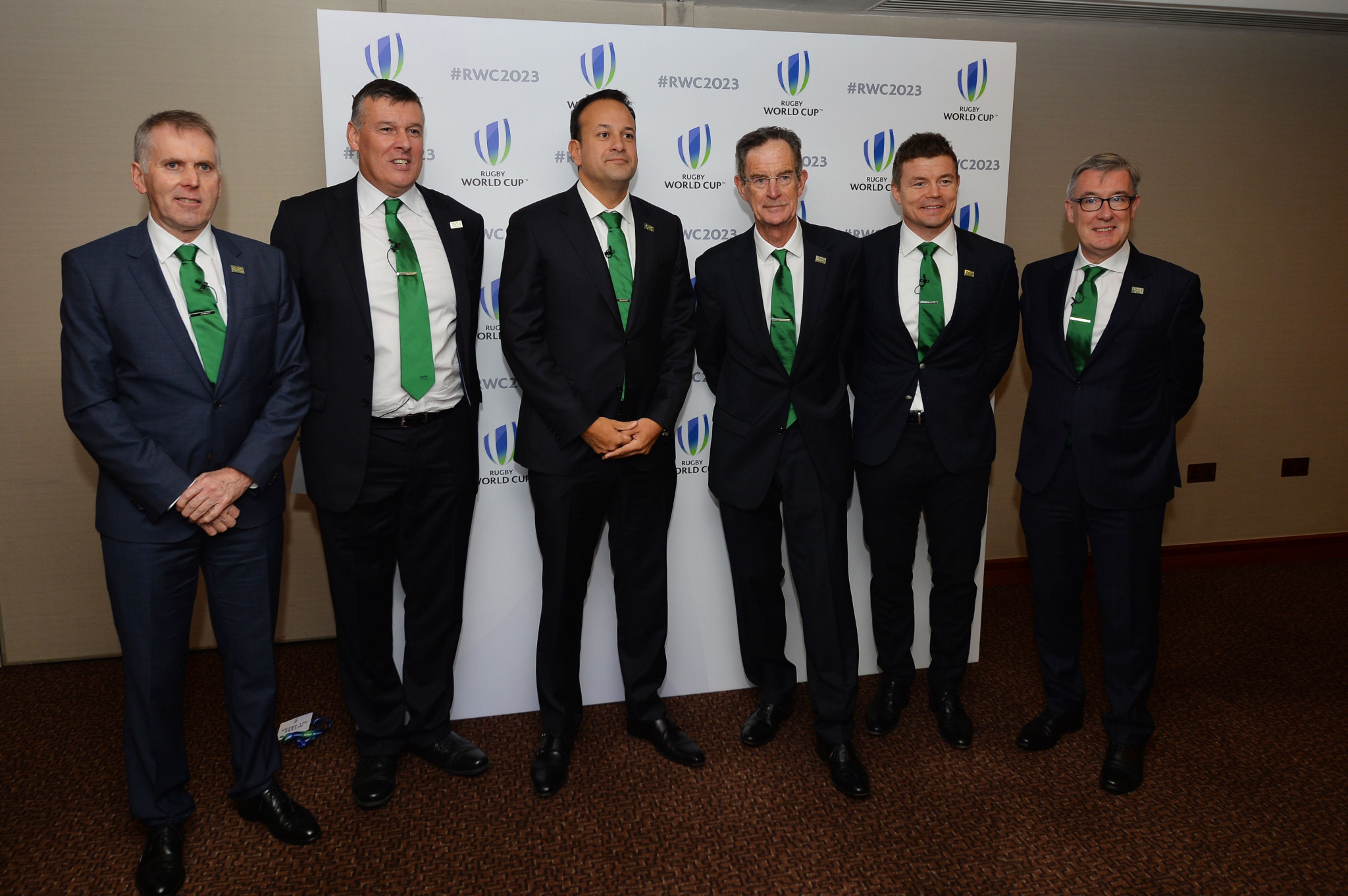 A high-powered delegation from Ireland, including the country's Prime Minister Leo Varadkar, third left, made a strong case to host the 2023 Rugby World Cup ©Getty Images