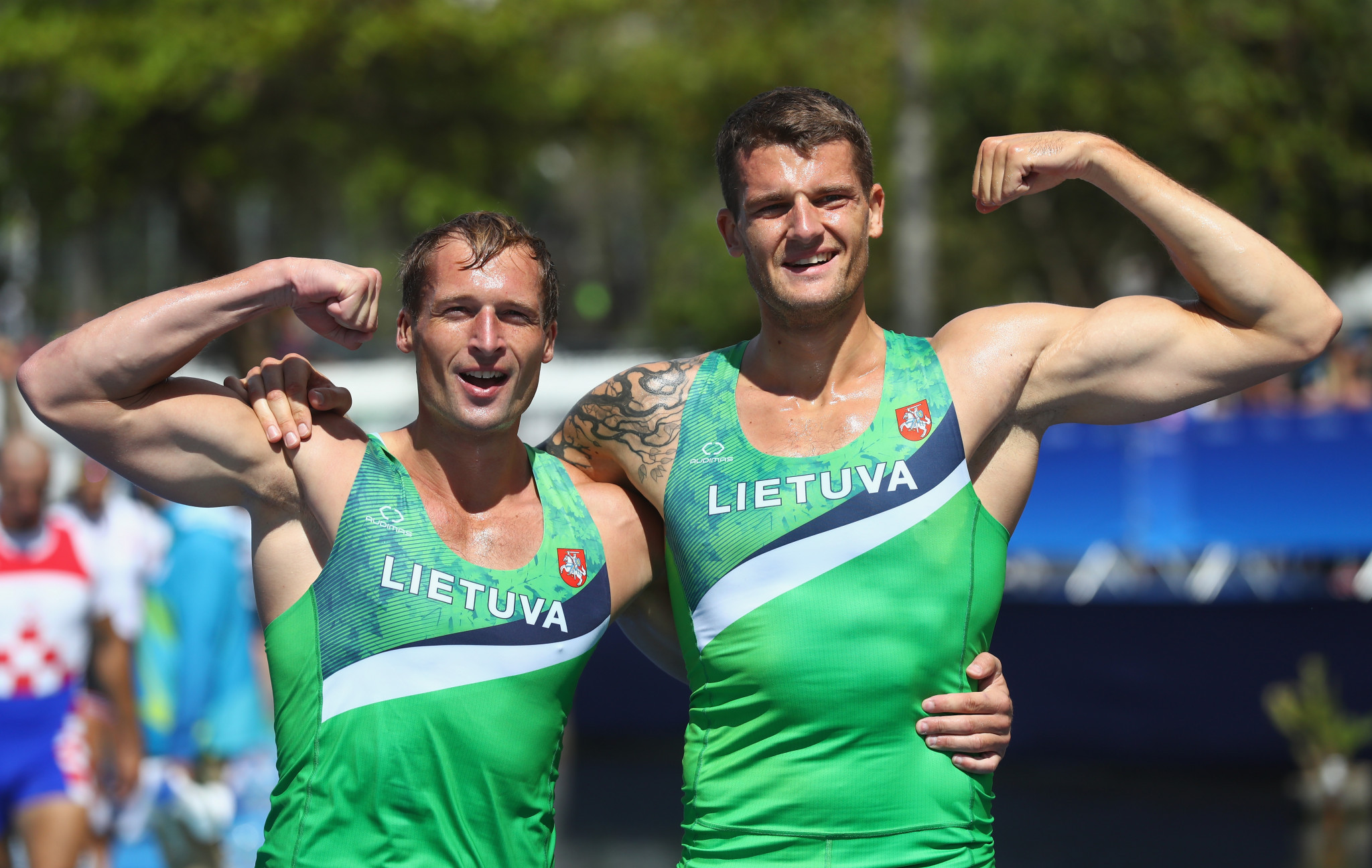 Olympic silver medallists Saulius Ritter and Mindaugas Griskonis made it through their heat in the men's double sculls ©Getty Images