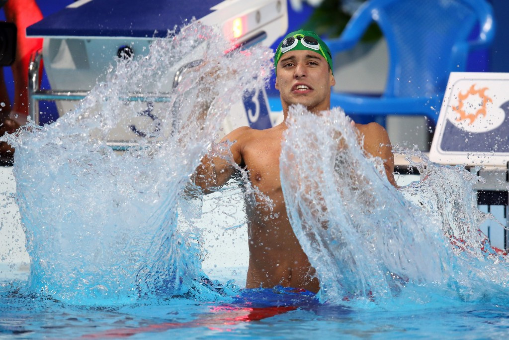 Chad Le Clos, pictured celebrating in Kazan, was another winner today in Moscow ©Getty Images