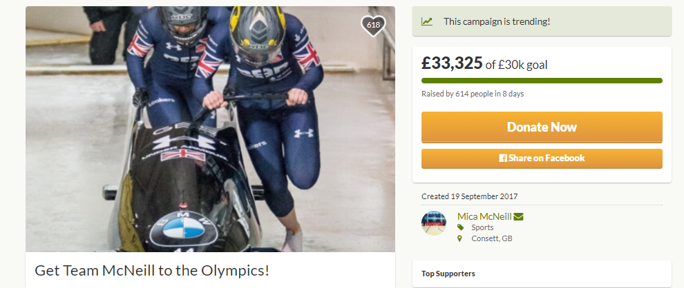 A crowdfunding campaign to help Britain's women's bobsleigh team get to Pyeongchang 2018 after their funding was cut has reached its £30,000 target ©gofundme