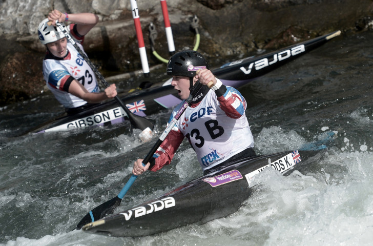 Britain's Eilidh Gibson, left, and Kimberley Woods earn gold in the women's C1 team event at the ICF World Championships in Pau. The C1 is an established Olympic event - but it could be joined by new disciplines at the Paris 2024 Games ©Getty Images