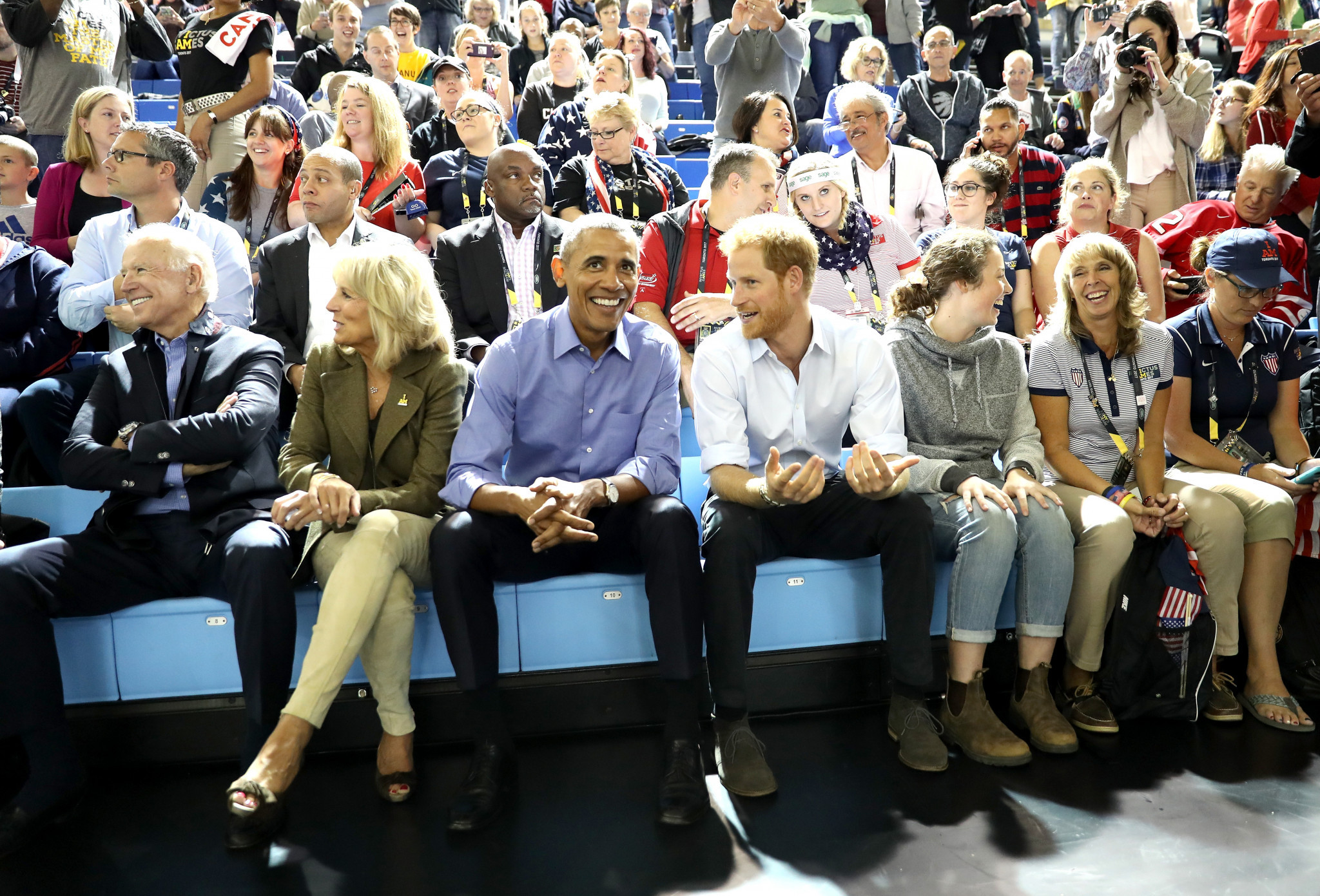 Former US President Barack Obama, former US vice-president Joe Biden, his wife Jill and Prince Harry watched wheelchair basketball action ©Getty Images