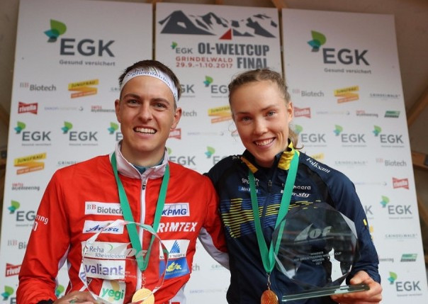 Overall Orienteering World Cup champions Matthias Kyburz and Tove Alexandersson in Grindelwald  ©IOF