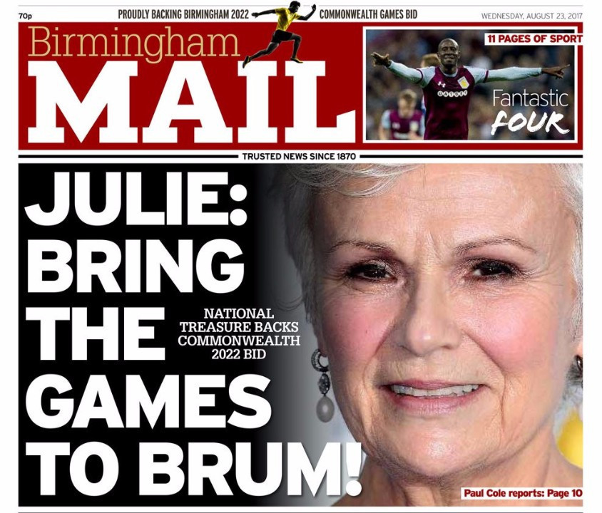 Local celebrities, like film and television star Julie Walters, have campaigned for Birmingham to be awarded the 2022 Commonwealth Games as a replacement for South African city Durban ©Birmingham Mail