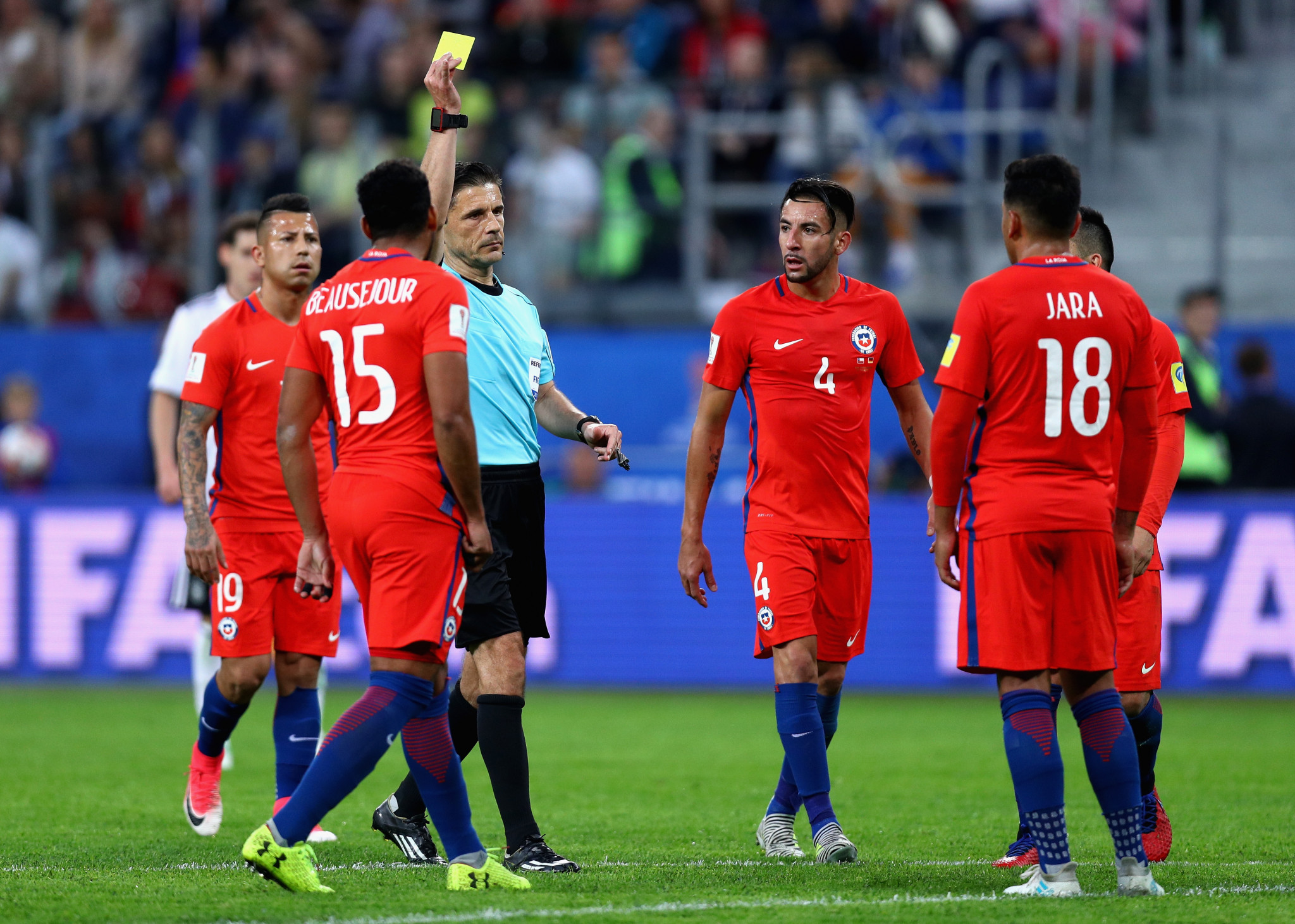 Many thought the VAR got it wrong when failing to give Gonzala Jara a red card during the Confederations Cup final against Germany ©Getty Images