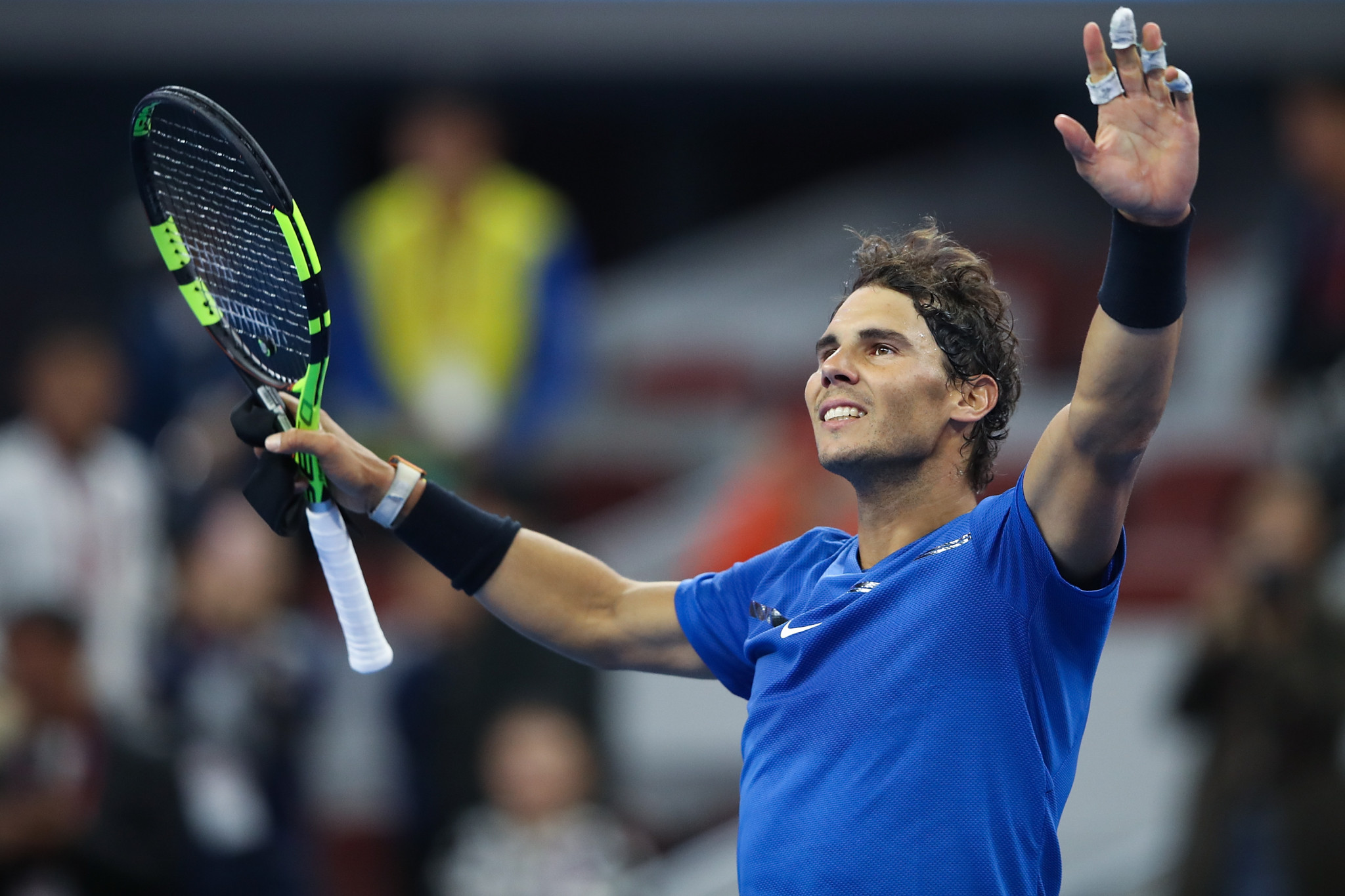 World number one Rafael Nadal saved two match points on his way to beating France’s Lucas Pouille in the first round of the China Open today ©Getty Images