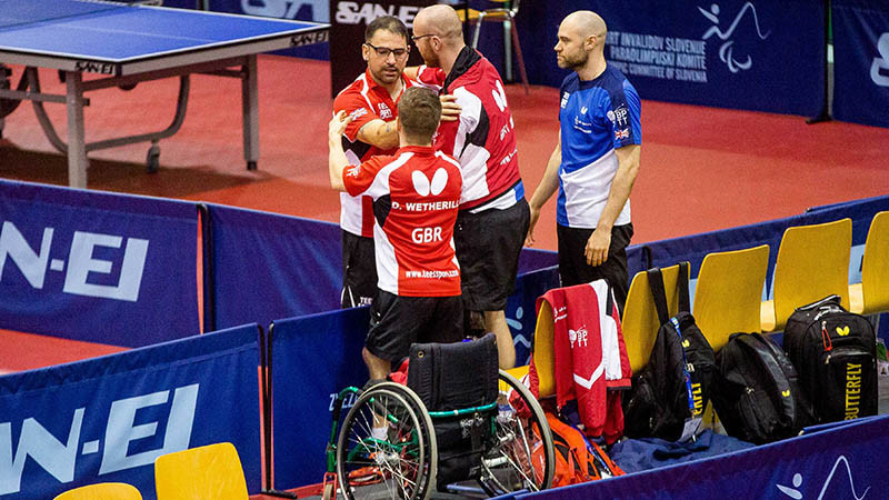 Britain's Paul Karabardak, David Wetherill and Martin Perry took the gold medal in the men’s class six team event ©Table Tennis England