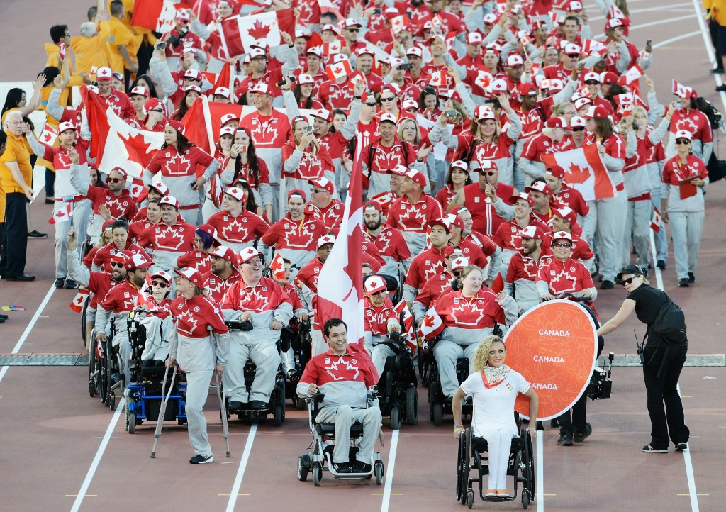 Paralympic boccia bronze medallist Marco Dispaltro carried the Canadian flag into the Ceremony ©Canadian Paralympic Committee
