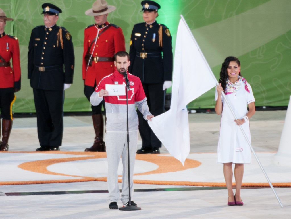 Nine-time Paralympic gold medallist Benoit Huot read the athletes' oath ©Canadian Paralympic Committee