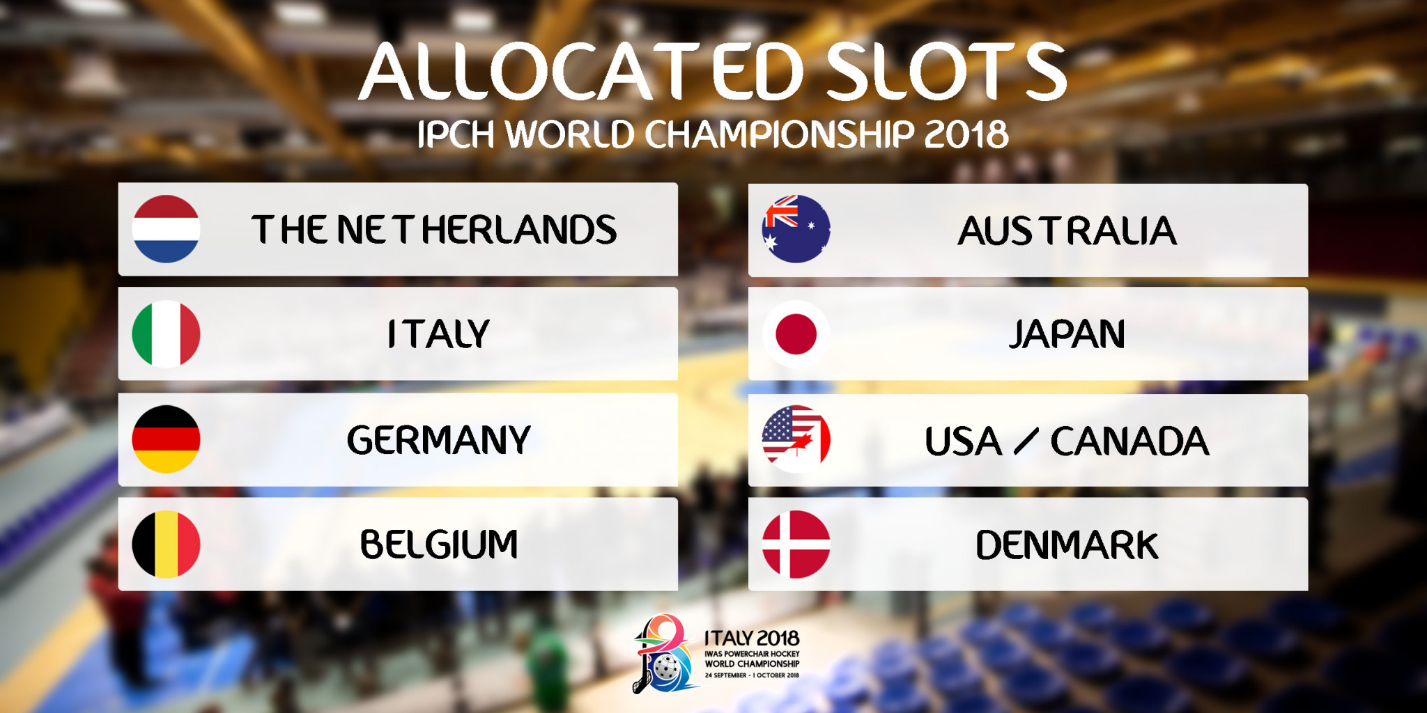 Places for the 2018 IWAS World Powerchair Hockey Championships have been allocated based on regional competition results and the world rankings ©IWAS Powerchair Hockey