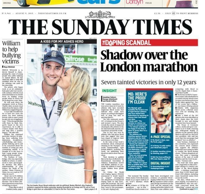 The latest allegations in the Sunday Times and on ARD have opened necessary debate into lingering doping problems in athletics ©Sunday Times