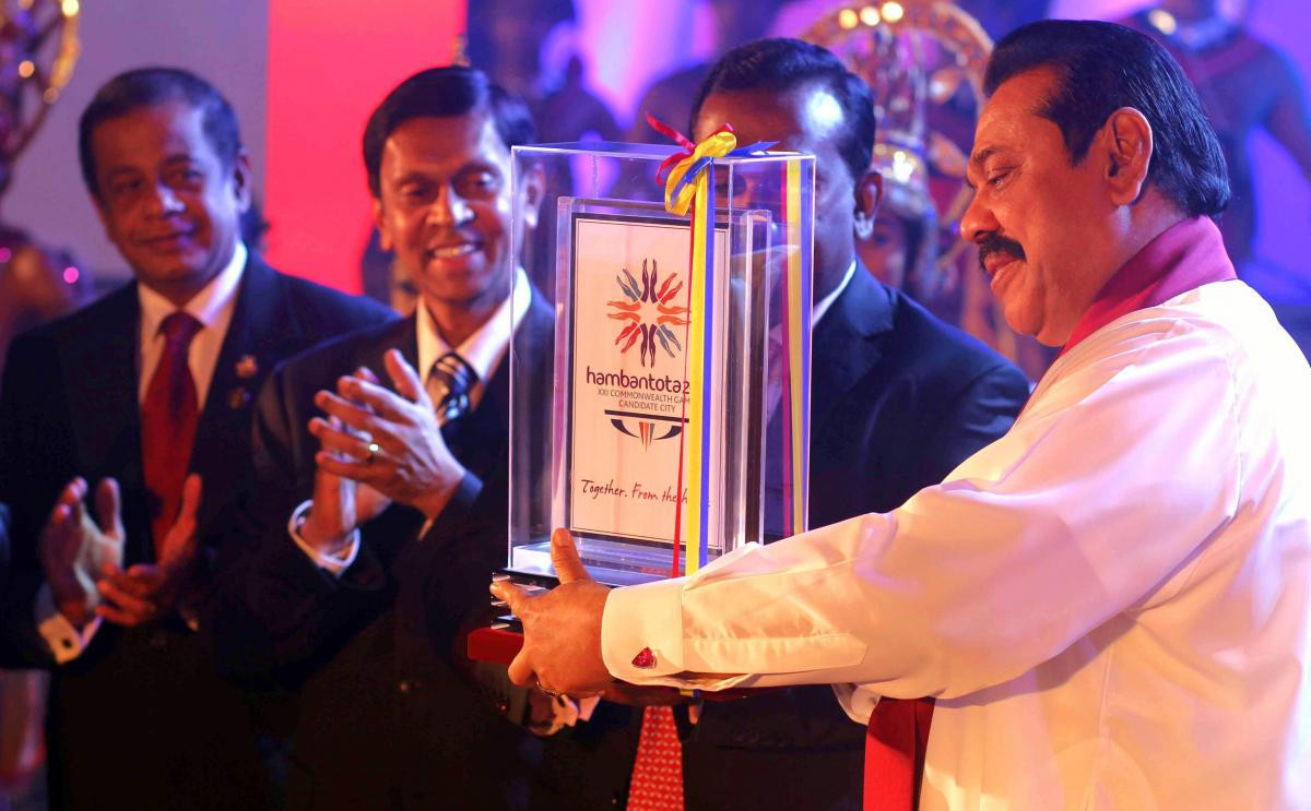 Sri Lanka's poor human rights record under former President Mahinda Rajapaksa, right, contributed to the decision to award the 2018 Commonwealth Games to the Gold Coast rather than Hambantota, many believe ©Hambantota 2018