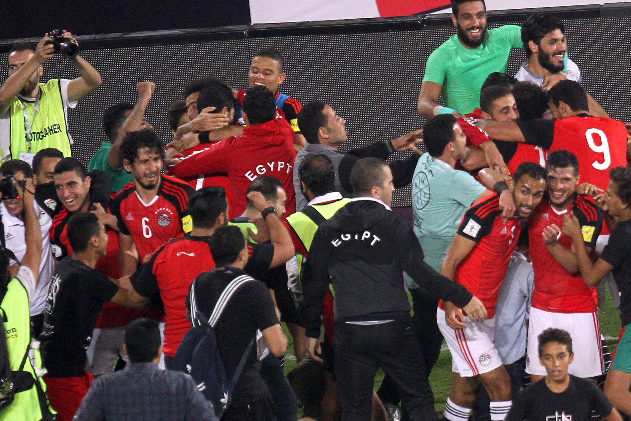 There were wild scenes of celebration on and off the pitch after Egypt beat Congo to qualify for the World Cup ©Getty Images